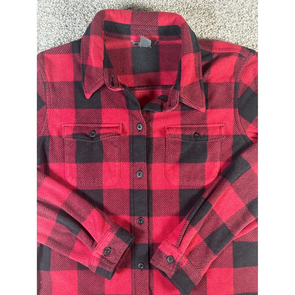 Eddie Bauer Womens Red Black Buffalo Plaid Fleece Button Up Shirt Medium